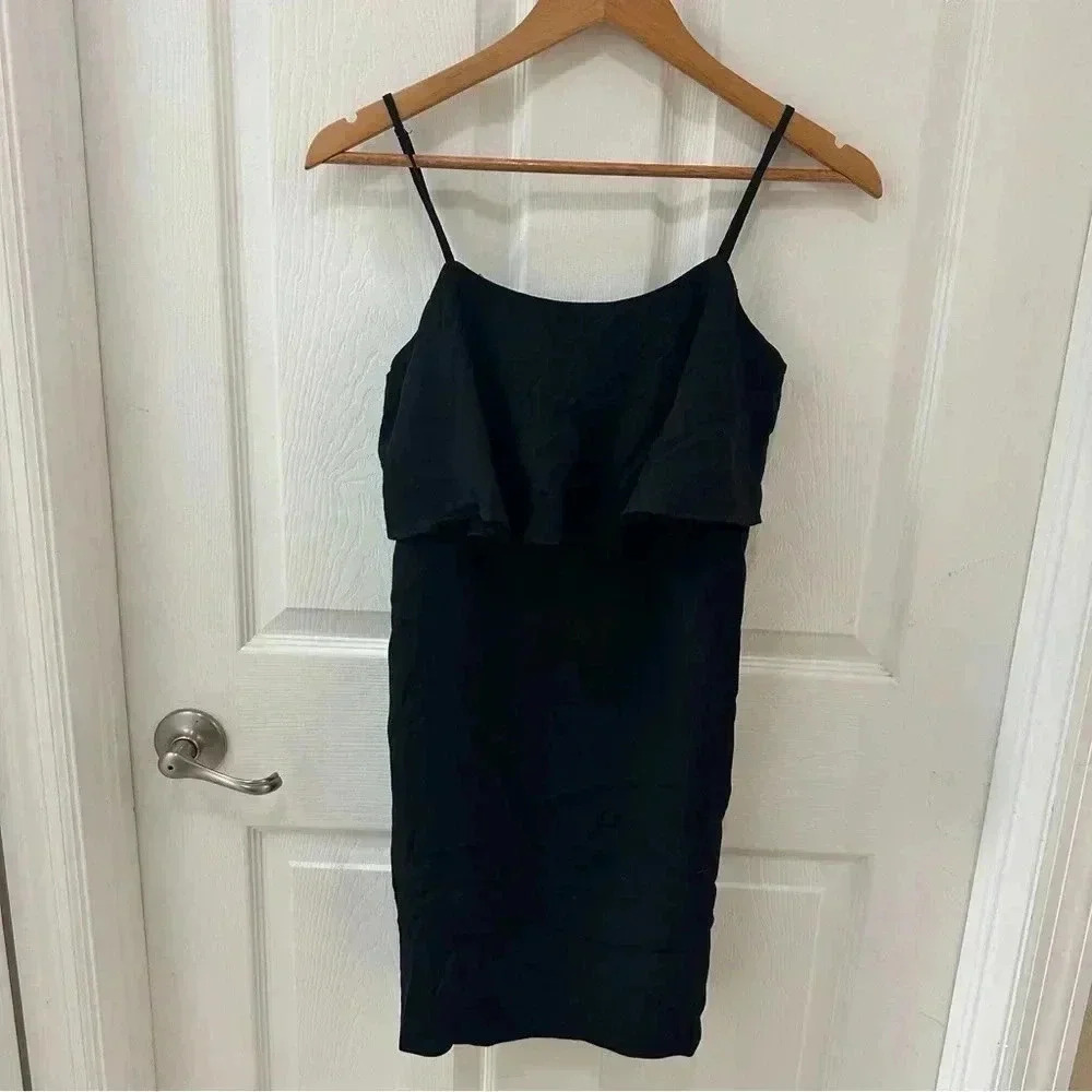 J.Crew Womens Black Tiered Spaghetti Strap Dress Mini Size 0 Cocktail Party